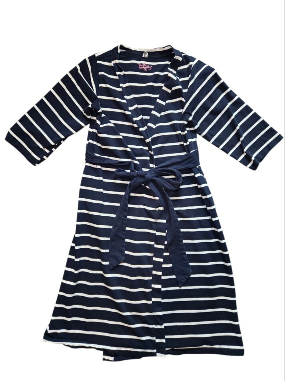 Baby Be Mine Navy and White Striped Robe with Tie Waist